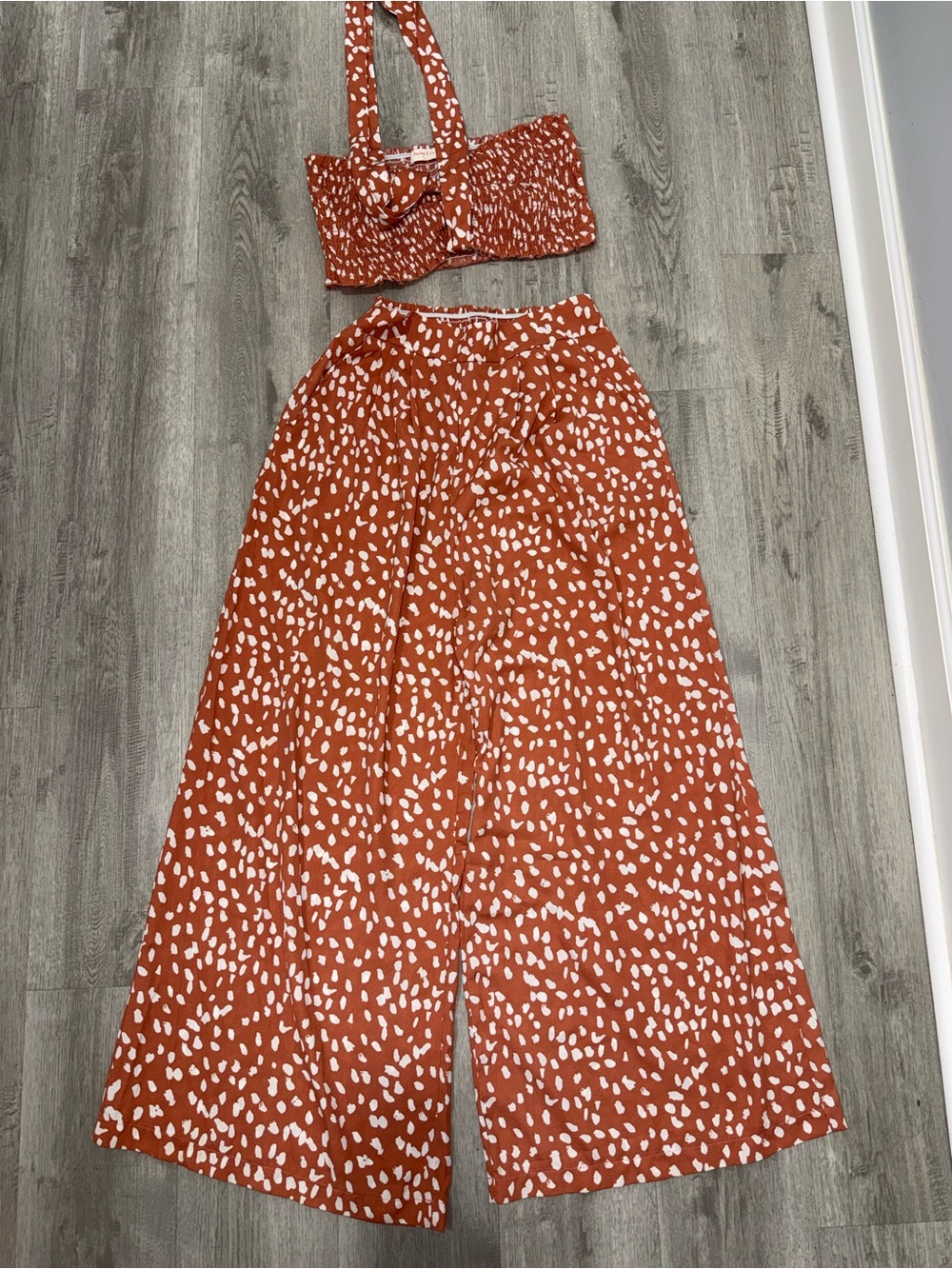 Terracotta Wide-Leg Printed Palazzo Pants